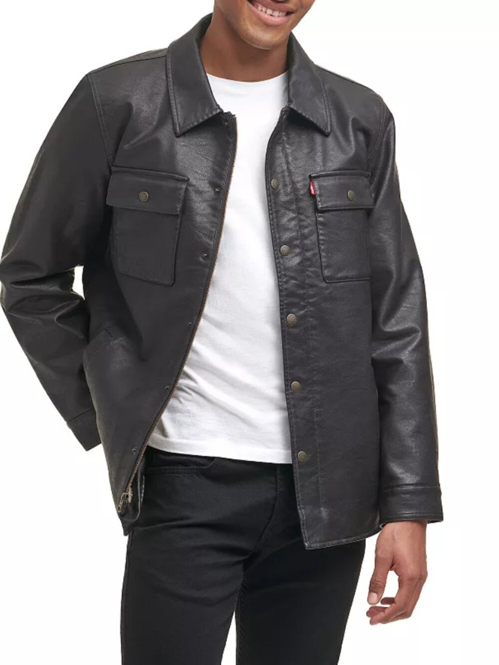 Men's Levi's Faux Leather Sherpa Lined Button Trucker Jacket, Brown, L